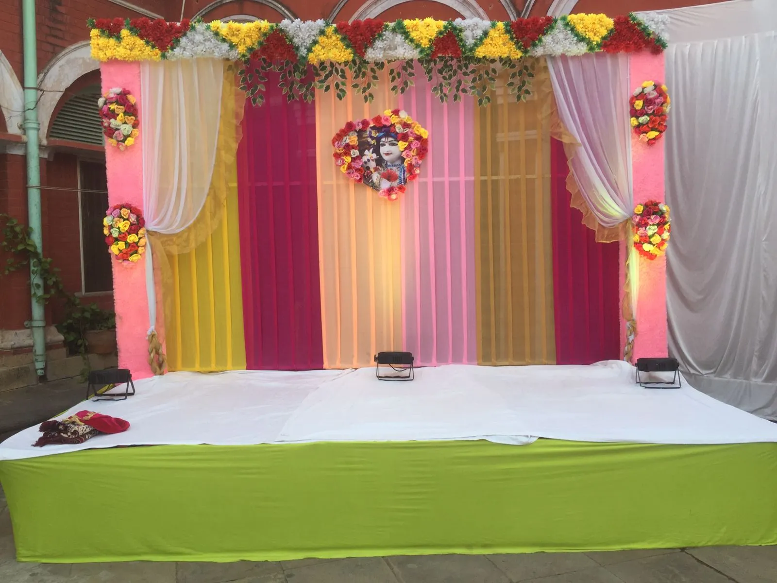 Premium wedding stage setup with lighting in Varanasi